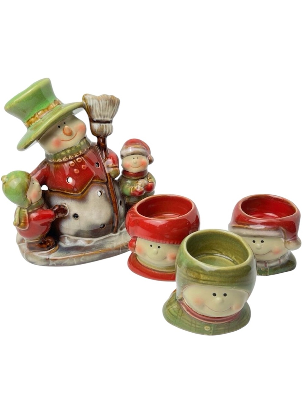 Yankee Candle Snowmen Festive Candle Holder by Ronnie Walter w/ 3 Matching Minis